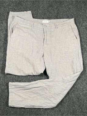 Porter & Ash Mens Linen Blend Pants Chino Beige Drawstring & Button 38x29 Casual